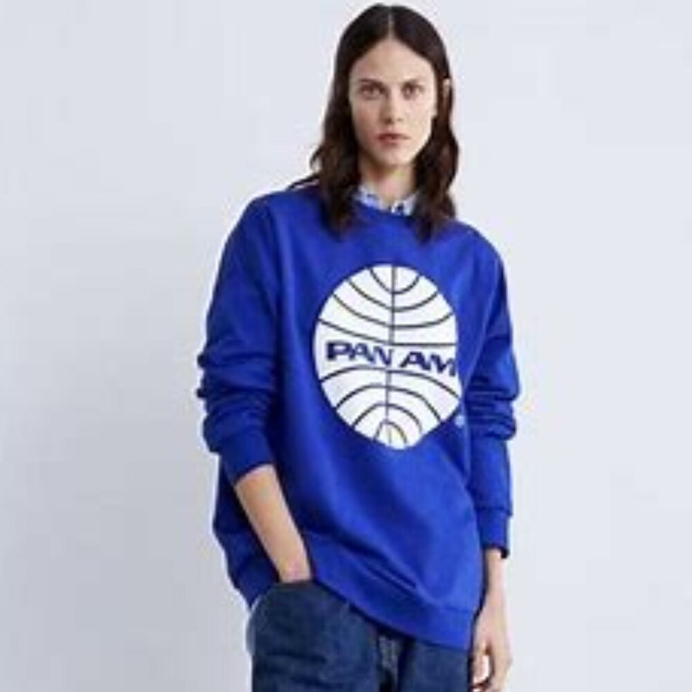 ZARA PAN AM Blue and White Sweatshirt Size M
